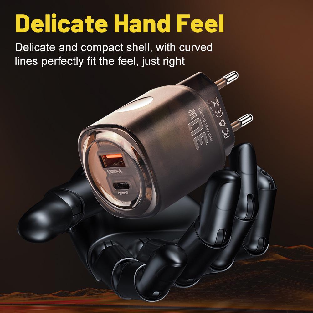 30W Dual Port USB & Type-C Fast Charger for US/EU - Mobile Phone PD Travel Charger