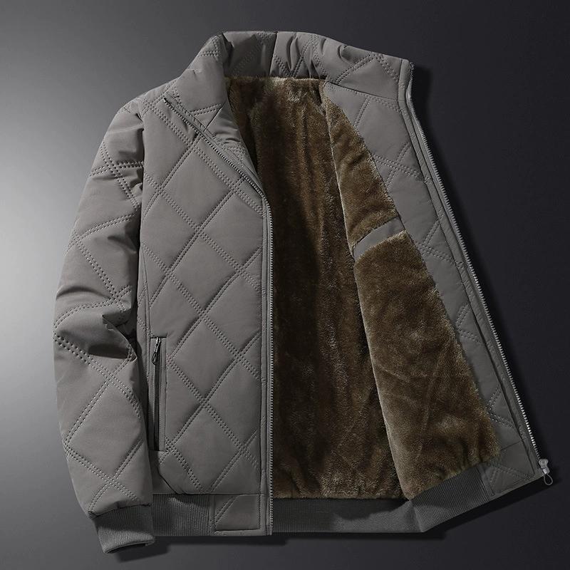 Men's Warm Parker Coat Autumn Winter Outdoor Sports Thick Anti Cold Cotton Jacket Stand Up Collar Checkered Cotton Coat