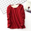 Thick Plus-Size Velvet-Lined Long-Sleeve Ribbed Cotton T-Shirt - Korean Style