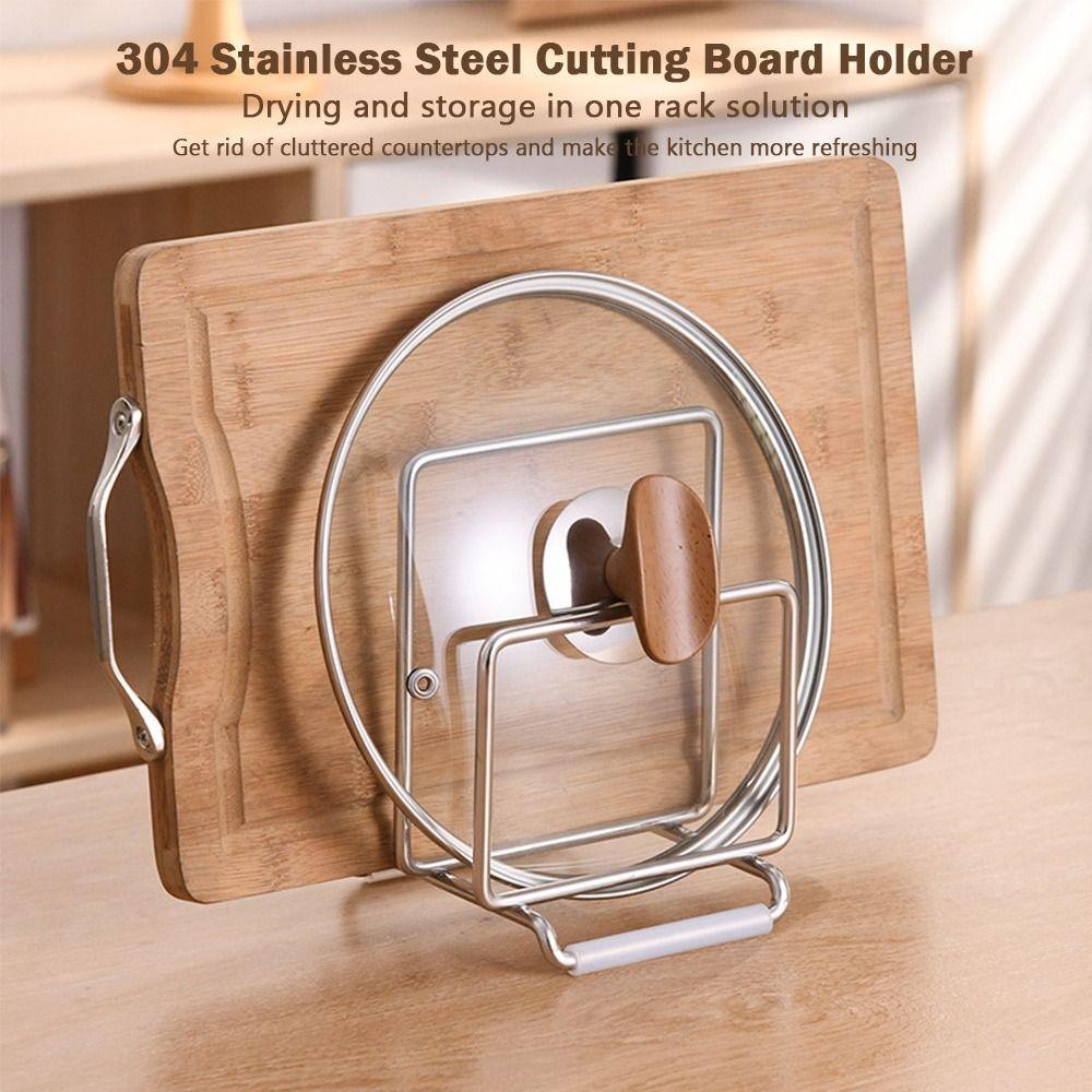 Stable Stainless Steel Cutting Board Holder Rustproof Space Saving Pot Lid Stand Draining Water Anti-slip Kitchen Storage Rack