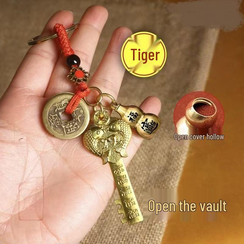 Populär Zodiac Mässing Kalabash Gyllene Nyckelring Hänge för Väskor & Telefoner