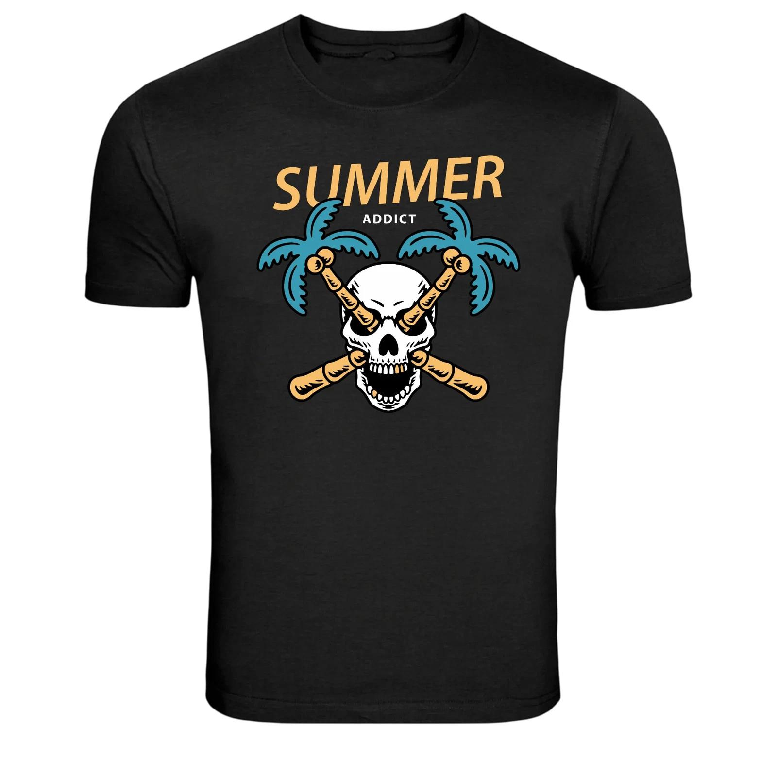 Summer Addict Skull Palm Trees Graphic T-Shirt L