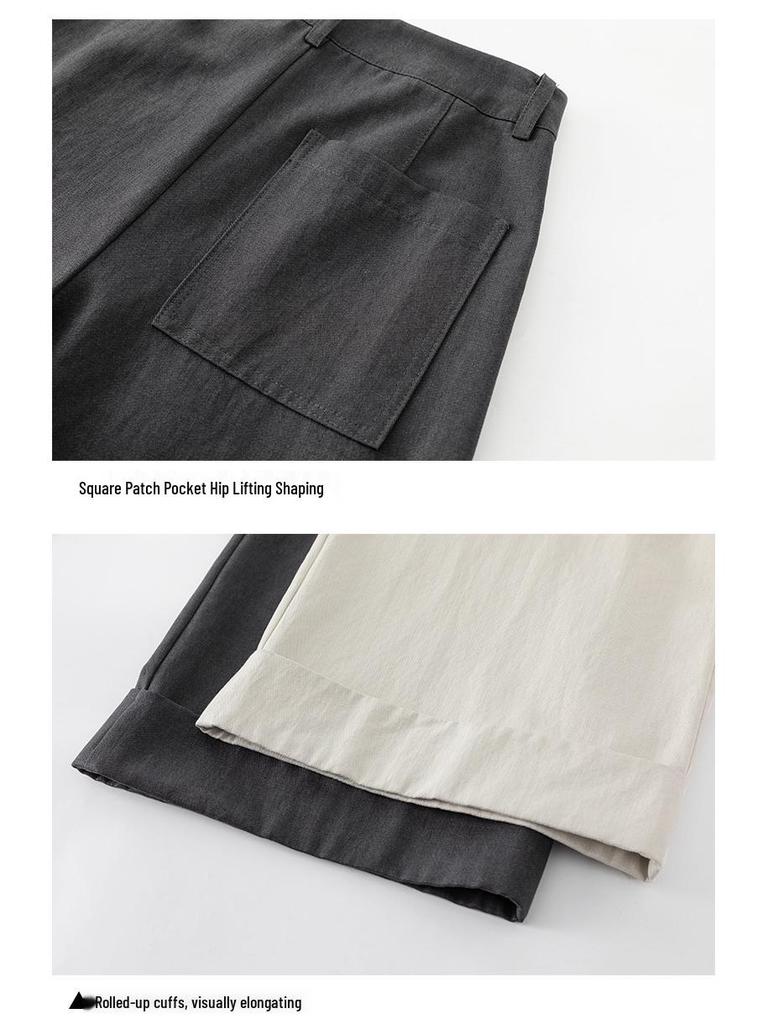 Xin Ge Women's Spring Tencel Cotton High Waist Wide Leg Pants with a Lazy Style Design