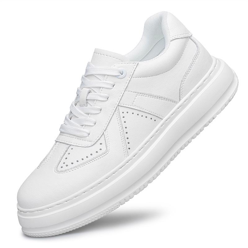 Men's 8CM Height-Increasing White Skate Shoes - Thick Sole, Lightweight, Versatile Lace-Up Casual Sneakers In Large Sizes