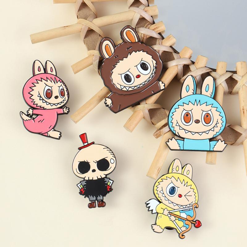 Anime Cute Enamel Labubu Brooch Cartoon Metal Studen Badge Pins Jewelry Brooches Men Women Backpack Jewelry Accessories