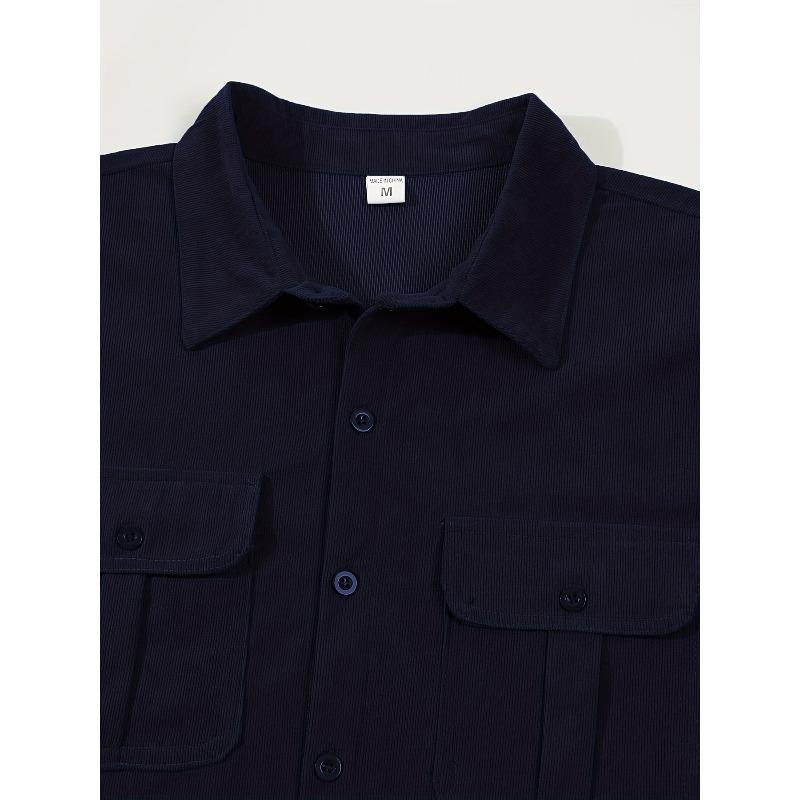 Men's Corduroy Button Down Pocket Short Sleeve Casual Shirt.