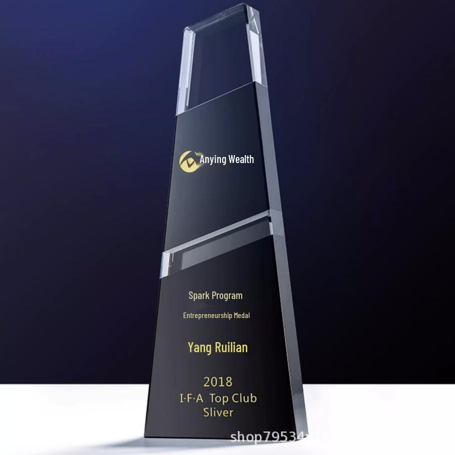 High-End Black Crystal Champion Trophy & Medal Plaque 3 x 8 x 26 cm