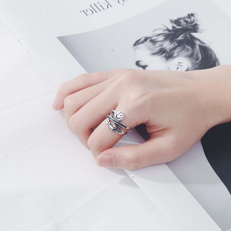 Korea Dongdaemun Smiley Face Ring Female Ins Hip Hop Positive Energy Ring Index Finger Ring