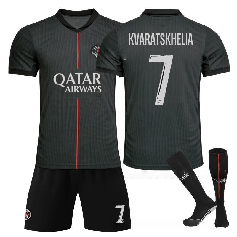 Nastolatki Dzieci Dorośli Personalizowane Nazwisko Zestawy Piłkarskie 2025-26 PSG 3. Wyjazdowy #7 KVARATSKJELIA Sportowy Zestaw Koszulki Treningowej ze Skarpetkami