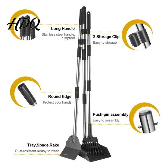 Stainless Steel Retractable Handle Waste Pooper Scooper Kit Adjustable Rake Spade Picker Swivel Extended Set Cleaner