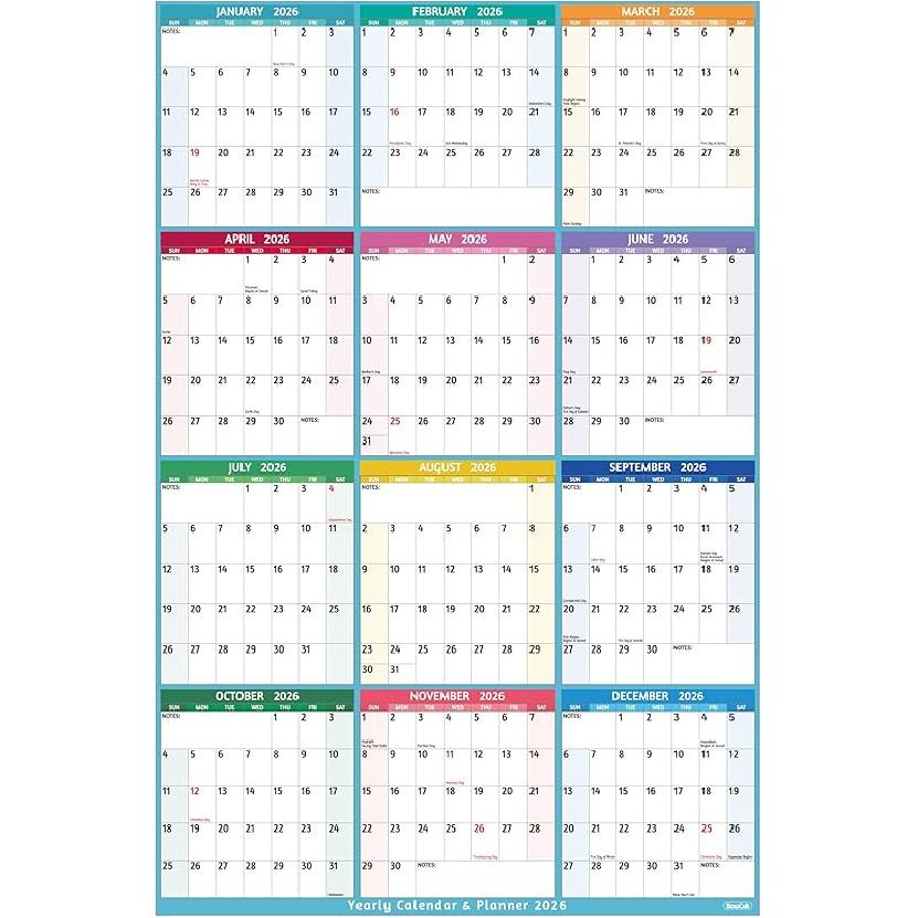 2026 Yearly Wall Calendar - Large Yearly Calendar 2026 Vetical, Jan 2026 - Dec 2026, 25.2  x 38.2  (Open), 2026 Calendar, Large Wall Calendar 2026, 2026 yearly calendar