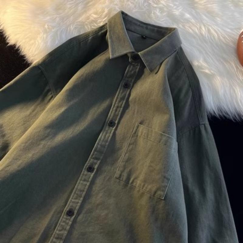

Men s White Cotton Button Down Shirt Casual Pocket Detail Oversized Streetwear Top M зелений