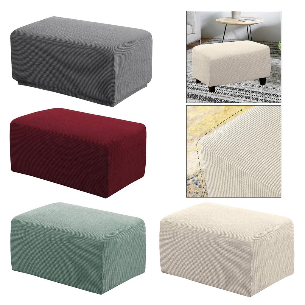 Premium Footstool Cover Stretch Removable Ottoman Slipcovers Pouf Soft