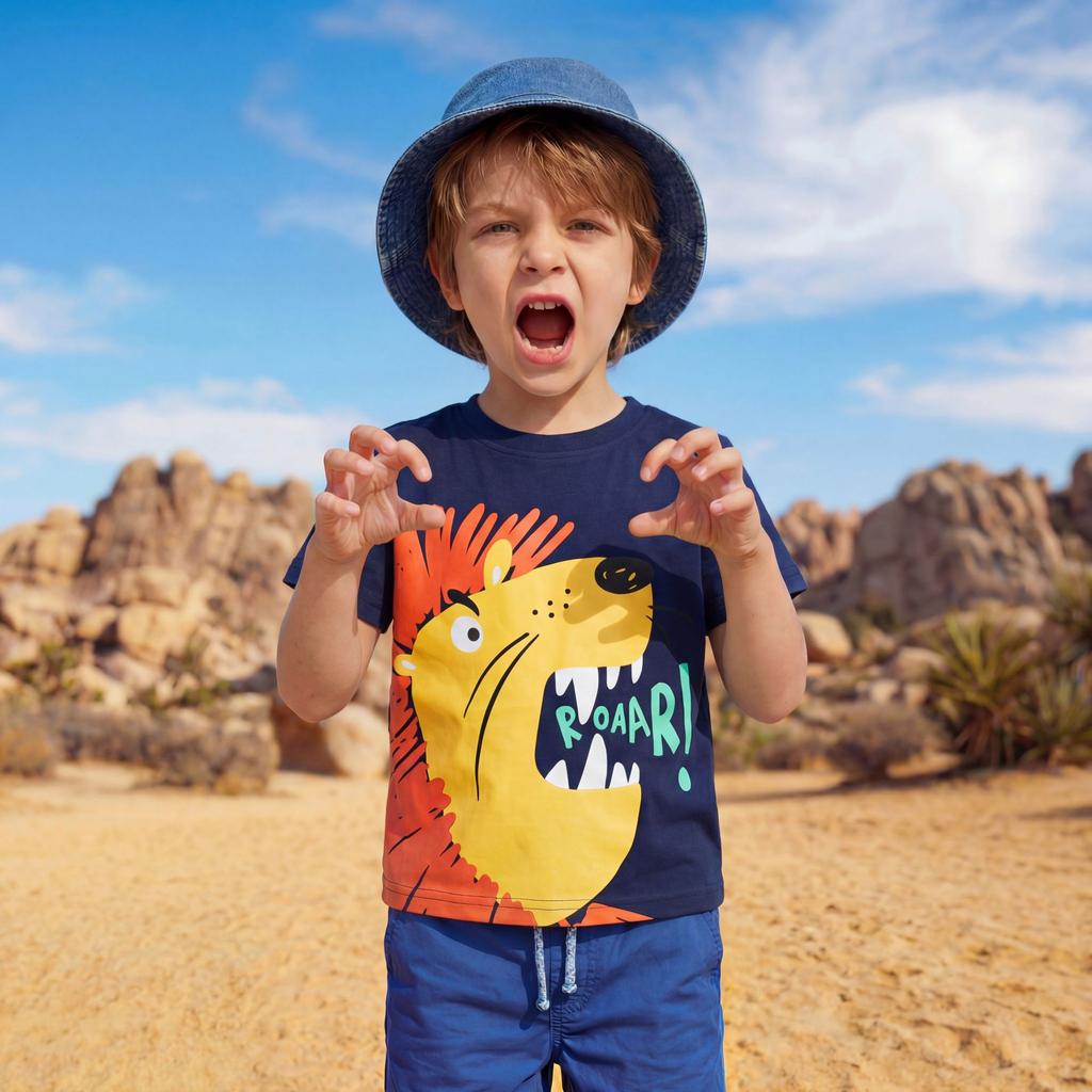 Boys' Short-Sleeved T-Shirt: Stylish Dinosaur Print Children's Crew Neck T-Shirt