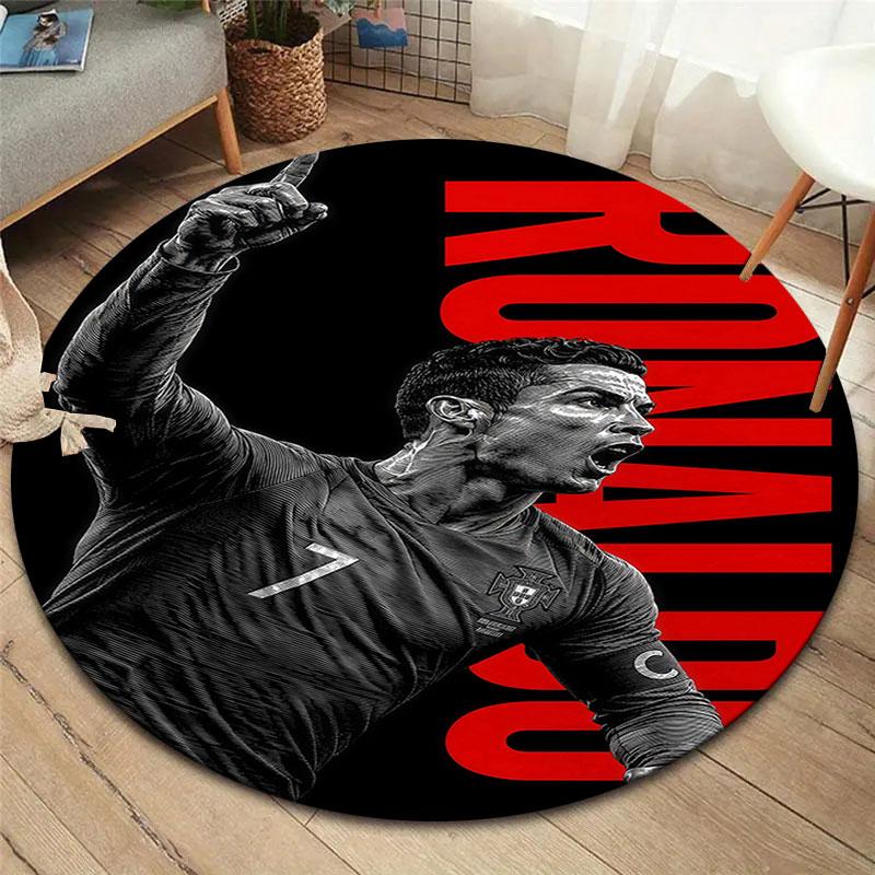 CR7 Cristiano Ronaldo Στρογγυλό Χαλί, Χαλί για Σαλόνι Υπνοδωμάτιο Καναπέ Παιδικό Δωμάτιο Διακόσμηση, Αντιολισθητικό Πατάκι Δαπέδου