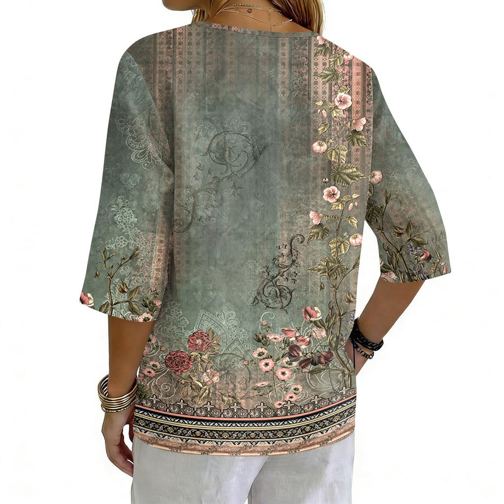 Women's Shirts Dressy Casual T-Shirts 3/4 Sleeve Tunic Tops Basic Tees Pullover Work Blouses