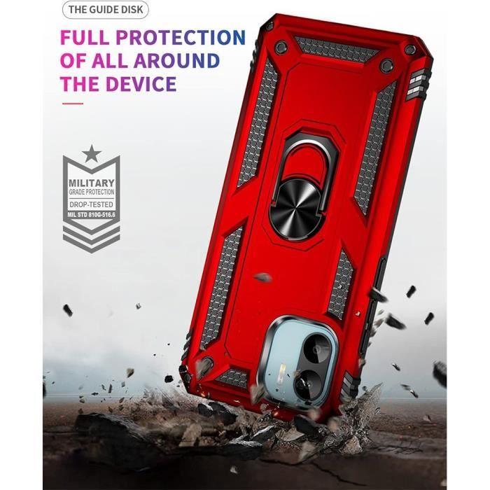 Coque et Verres Trempés - E.F.Connection - pour Xiaomi Redmi 13C - Rouge - Antichoc - Support 360°