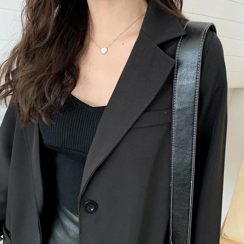Women S Loose Fit Black Korean Style Casual Long Sleeve Blazer