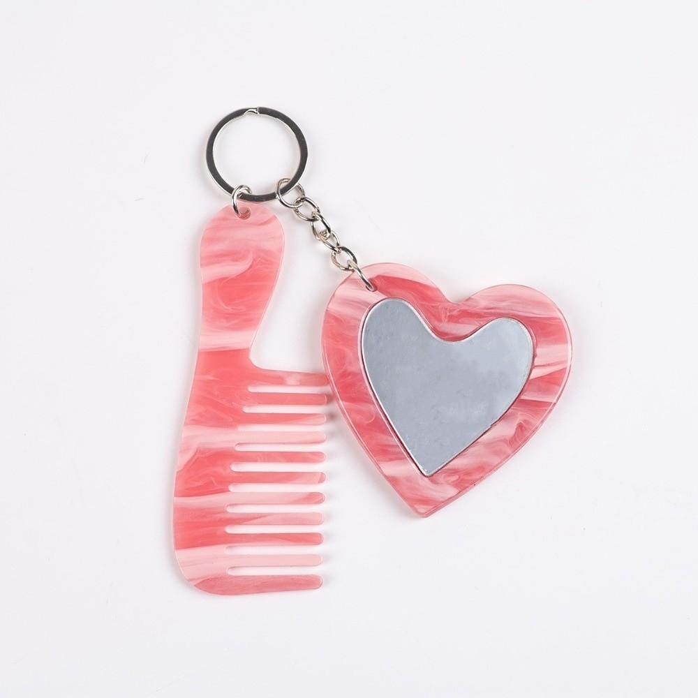 Colorful Shining Comb Mirror Keychain Mini Heart Car Keyring Creative Makeup Mirror Keychain Gift 05