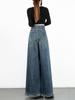 American Retro Super Wide-leg Jeans, dámské nové, s vysokým pasem, zeštíhlující design, světlé kalhoty s rozšířeným vzorem