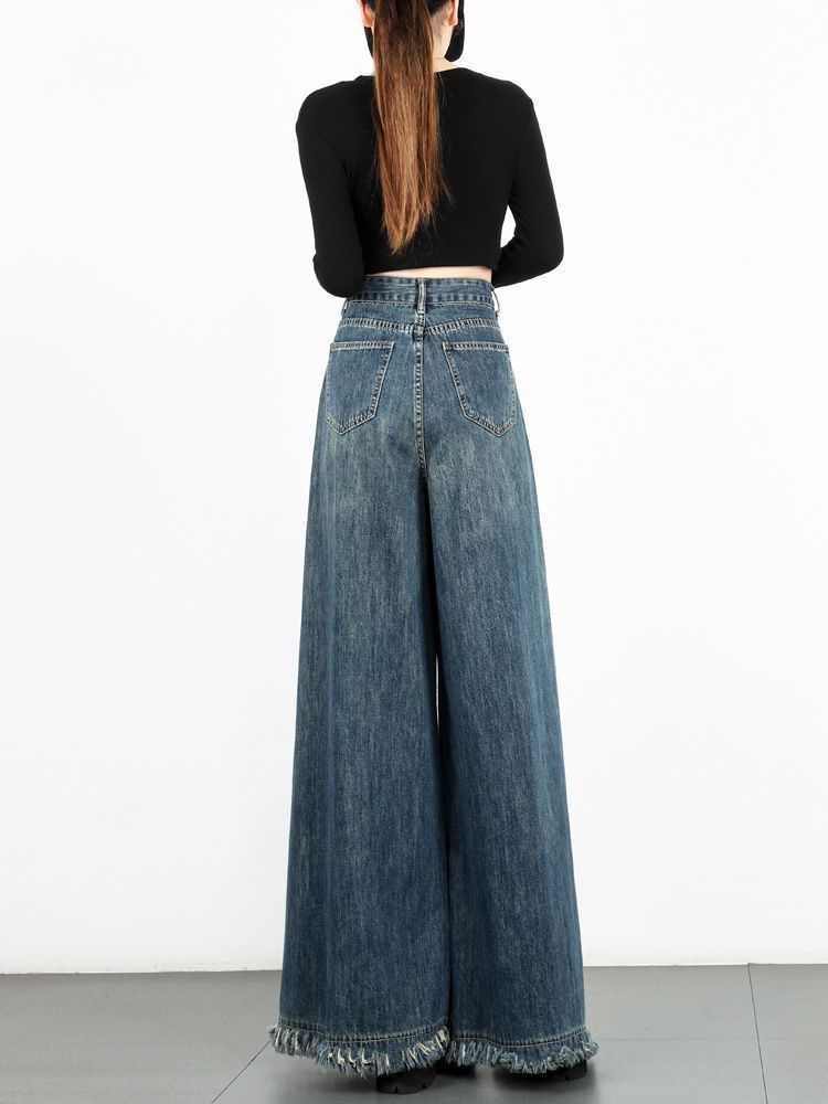 American Retro Super Wide-leg Jeans, dámské nové, s vysokým pasem, zeštíhlující design, světlé kalhoty s rozšířeným vzorem