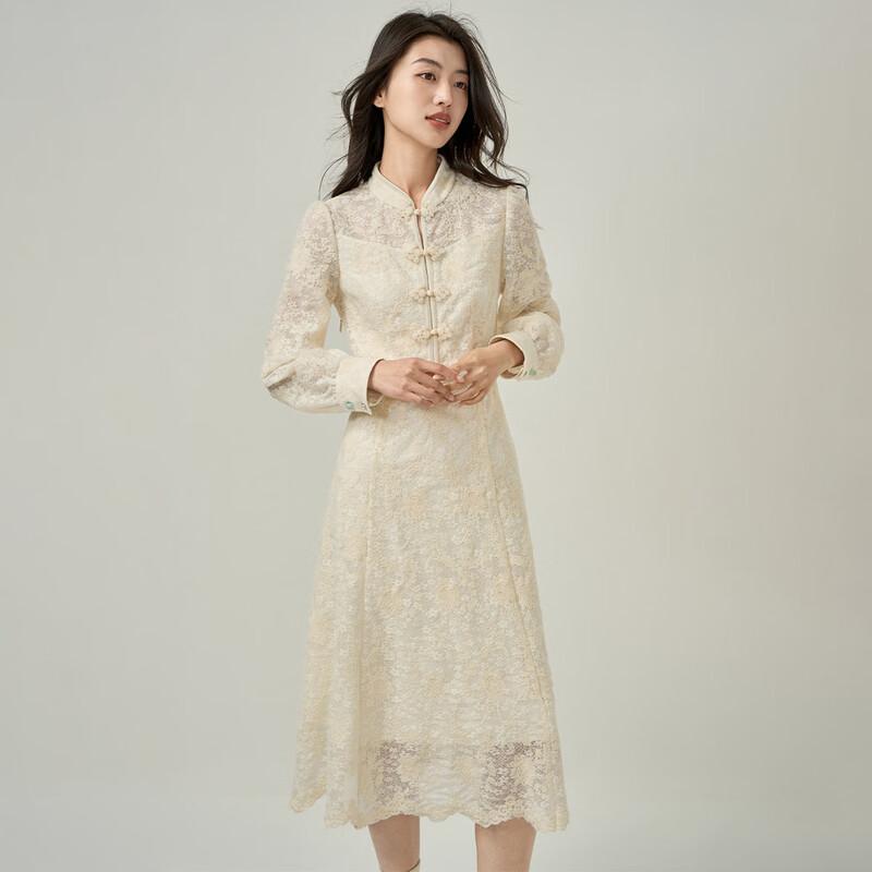 Iveni WEOQ337 Heavy Lace New Chinese Style Long Sleeve Dress