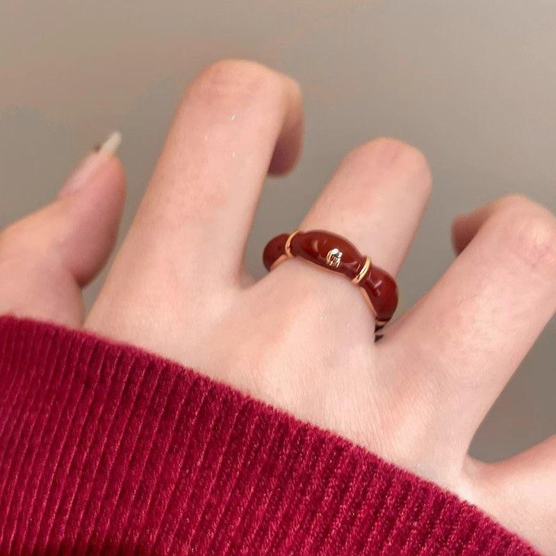 Real Gold Electroplated Zircon Oil Drop Gourd Flower Opening Ring Retro Temperament Index Finger Ring Light Luxury High-end Jewelry