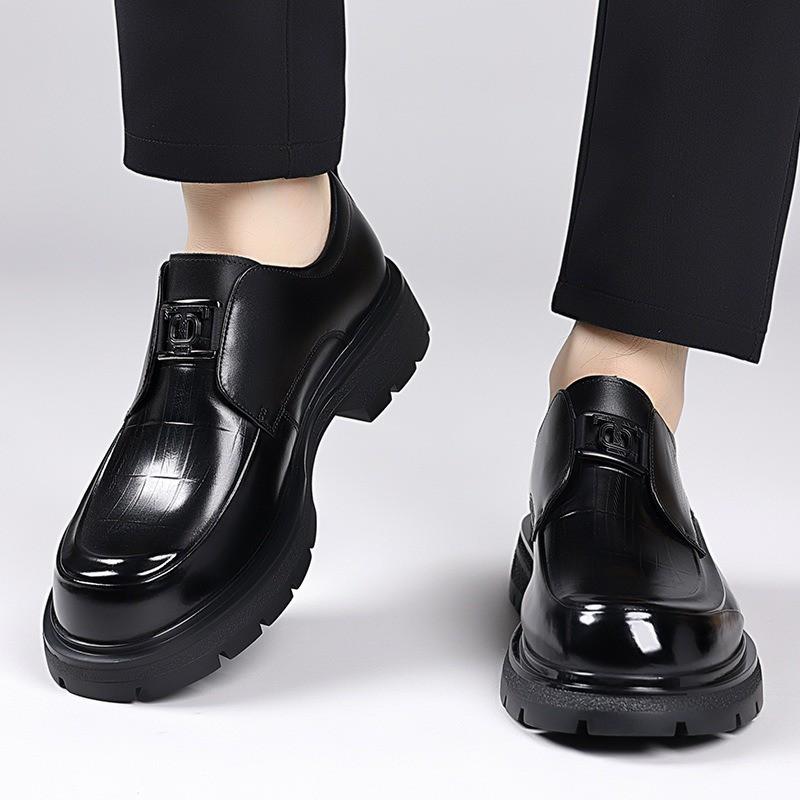 Mens Genuine Leather Loafer Shoes Round Toe Slip-On Business Casual Flat Sole Comfortable Dress