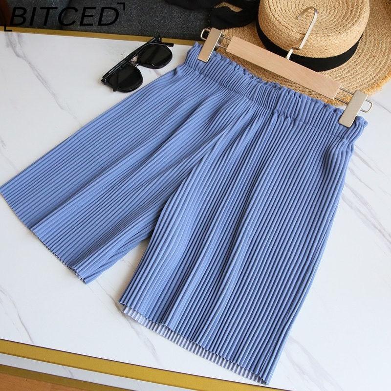 

BITCED Pleated Shorts for Women Spring/Summer Casual Cropped Trousers High-Waisted Loose-Fit Flattering Straight-Leg Wide-Leg Trousers One size небо синє кольору