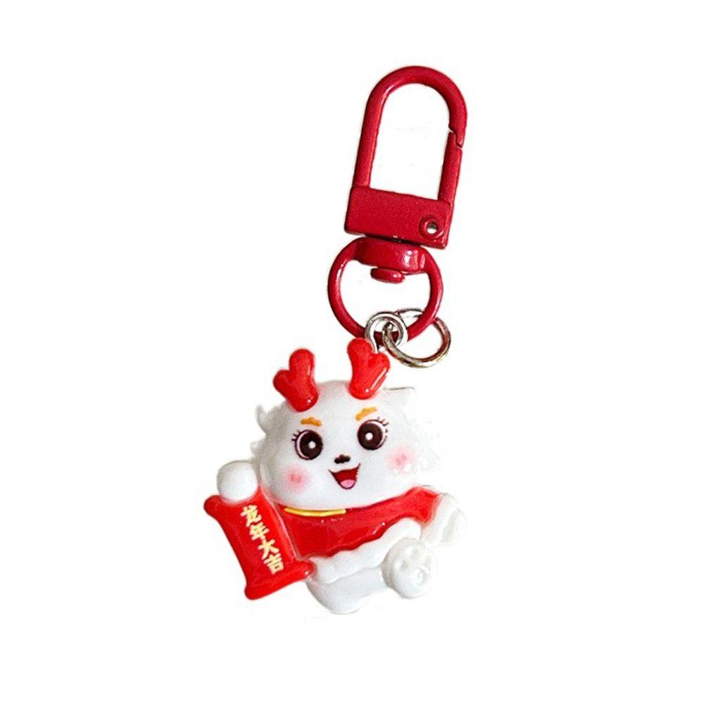 Dancing Lion Zodiac Dragon Keychain Resin Chinese Style Keyring Fashion Lion Dance Pendant  Couple