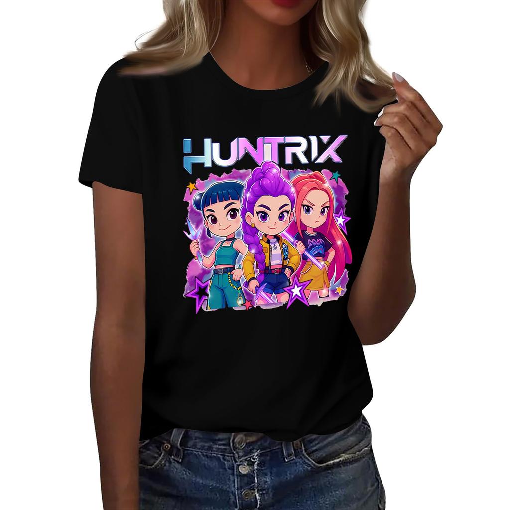 Women's  Group 2D Printed Round Neck Short Sleeve Top