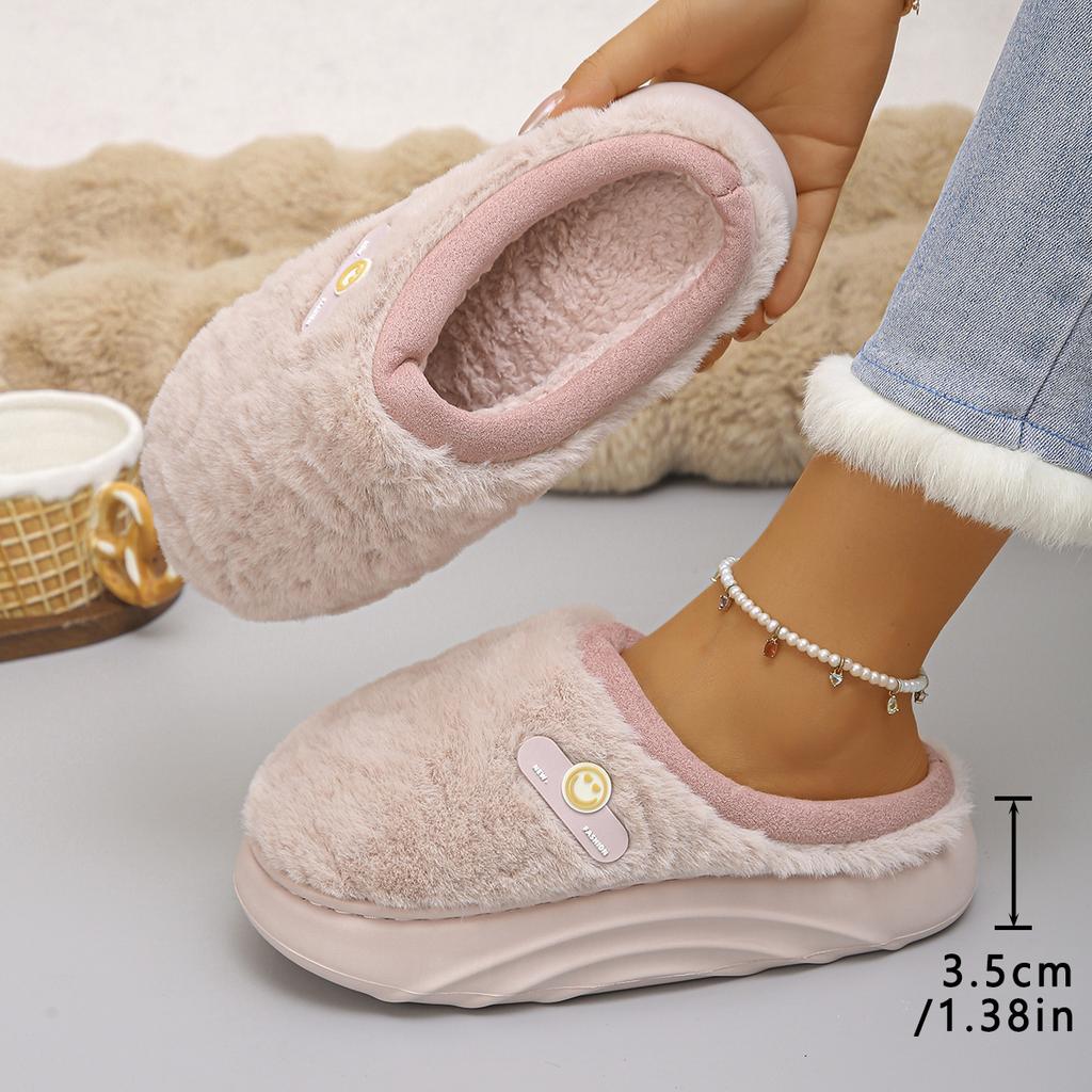 Thick Sole Plush Winter Slippers for Women Indoor House Chunky Platform Fluffy Slippers Woman Non Slip Warm Couples Cotton Shoes
