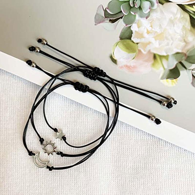3Pcs Friend Card Bracelet European and American Creative Alloy for Sun Moon Star Circle Woven Bracelet Fashion Jewel