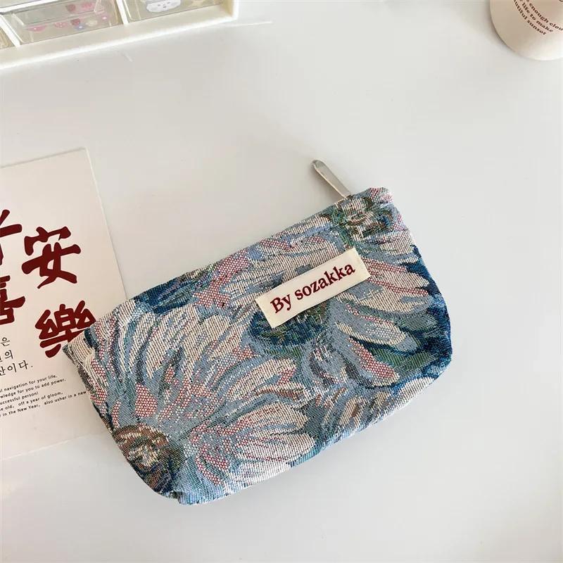 Women's Floral Korean Makeup Bags Cosmetic Bag Organizer Pouch Travel Make Up Toiletry Bag Canvas Beauty Case Pencil Case