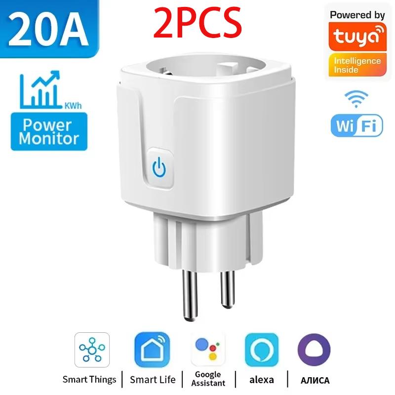 WiFi 20A Socket With Power Monitoring Tuya Smart EU Plug Timer Child Lock Outlet Google Home Alice SmartThings Alexa