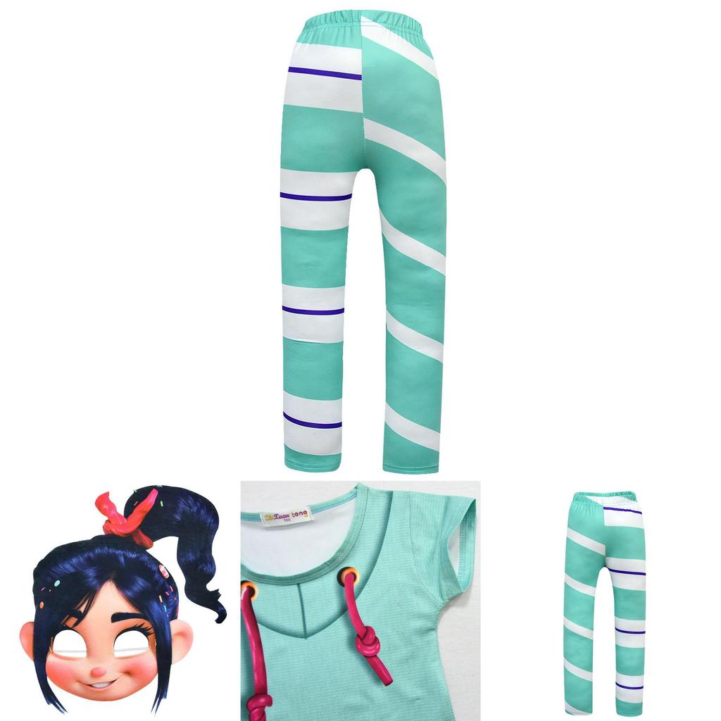 Girls Wreck-it Ralph 2 Vanellope Von Schweetz Colorful Skirt And Pants Cosplay Costume