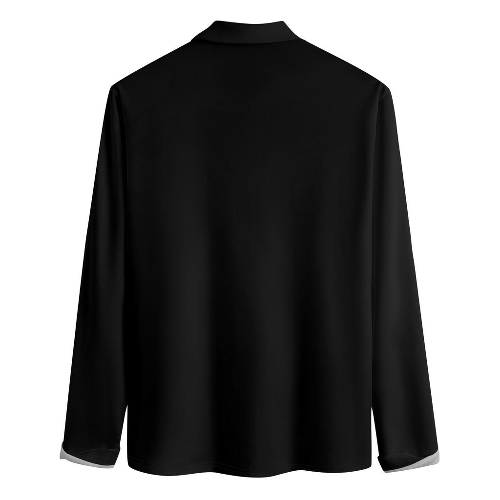 Herren-Revers-Langarm-bedrucktes Freizeit-Oberteil, lockeres Sport-Revers-Hemd