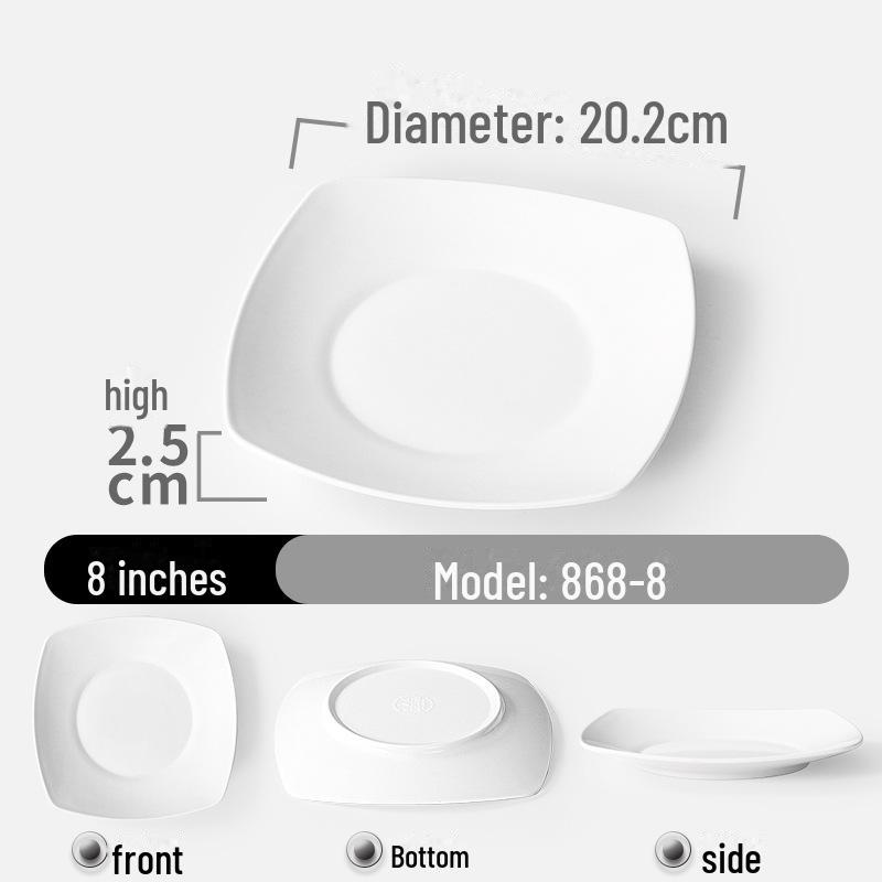 Shatter-Resistant Melamine Square Plate - Durable Imitation Porcelain for Restaurants and Hotels.