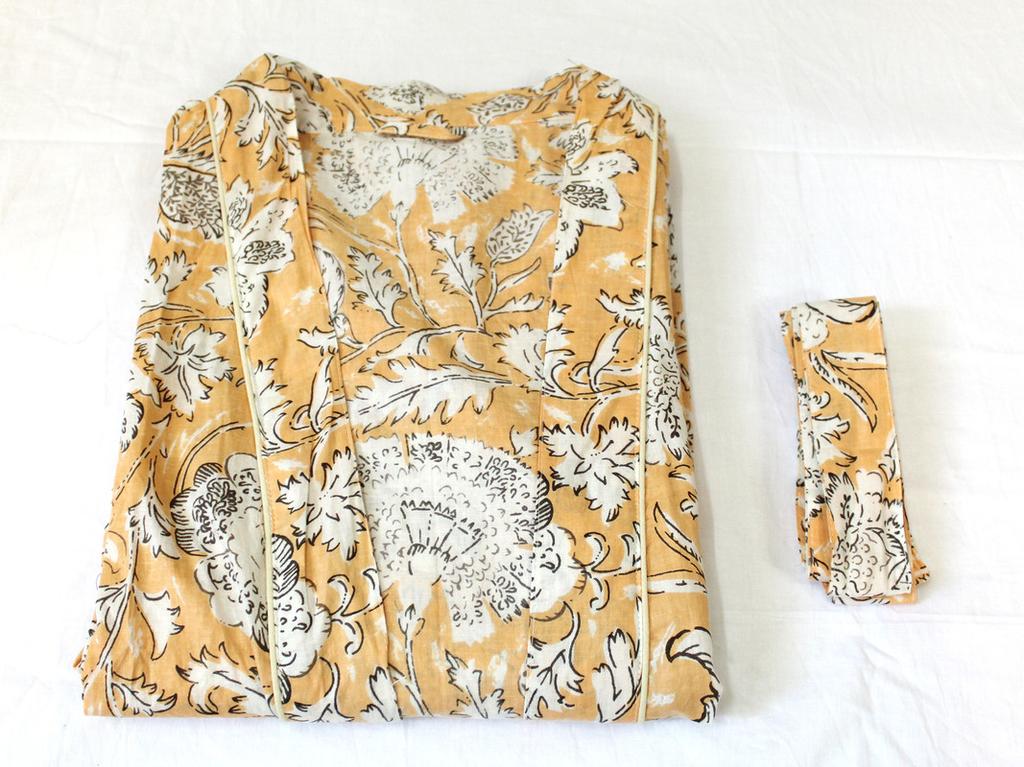Cotton Long Kimono Robe Sleepwear Indian Hand Printed Night Wear Maxi Bathrobe