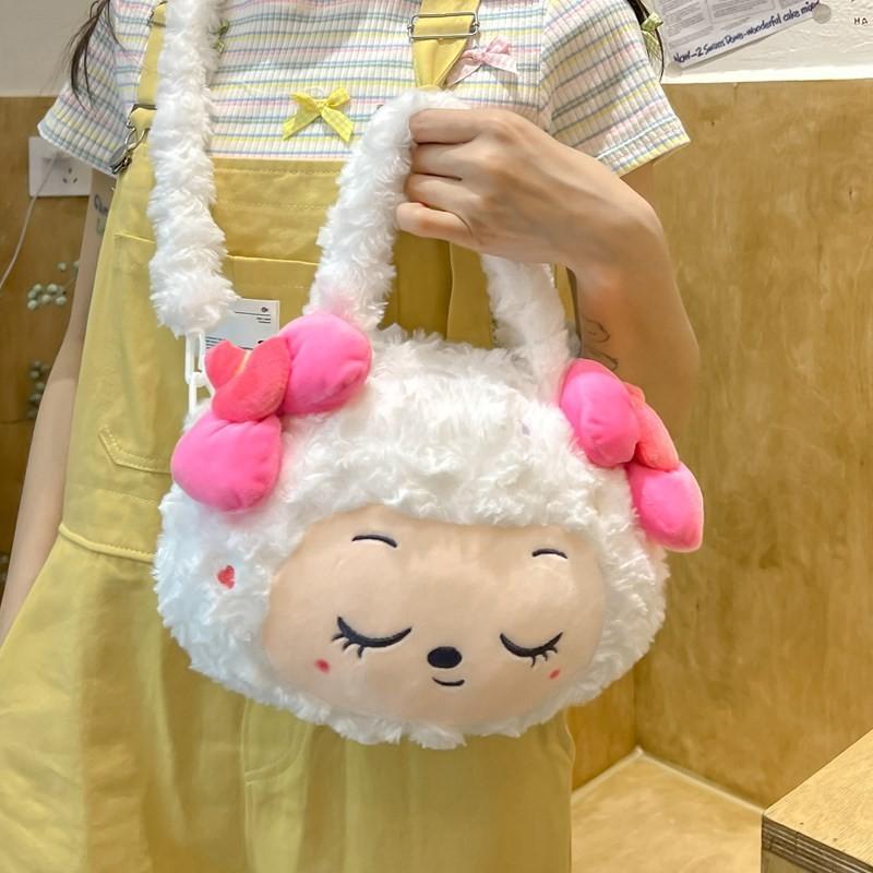 Kawaii Plush Small Round Bag With Zipper For Casual Daily Use