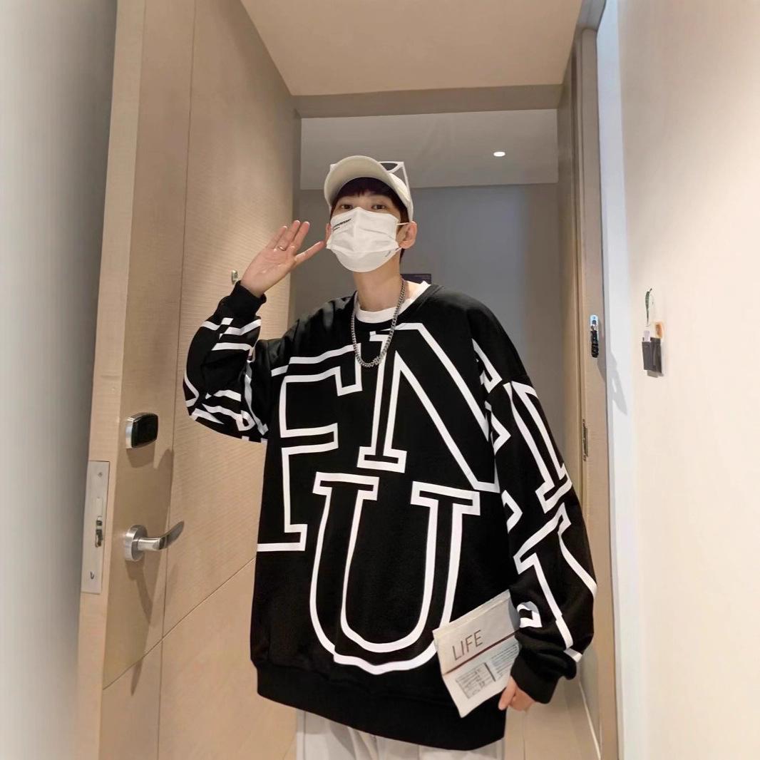 Men s Plus Size Crew Neck Sweatshirt - 2025 Spring/Autumn Loose Fit, Trendy Brand, Couple Wear 3XL