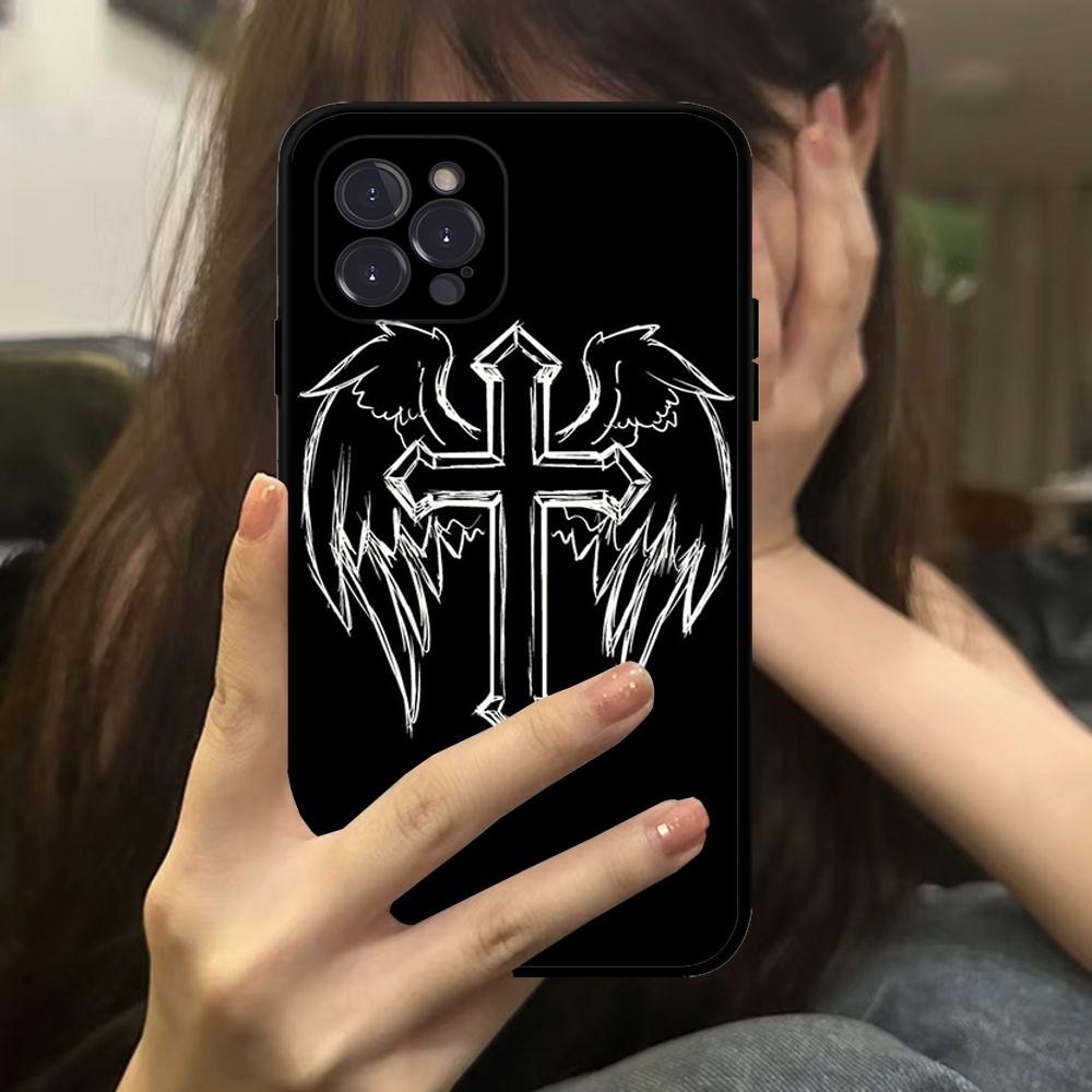 Black Cross Phone Case For IPhone 16 15 14 11 12 13 Mini Pro XS Max Cover 6 7 8 Plus X Funda Shell