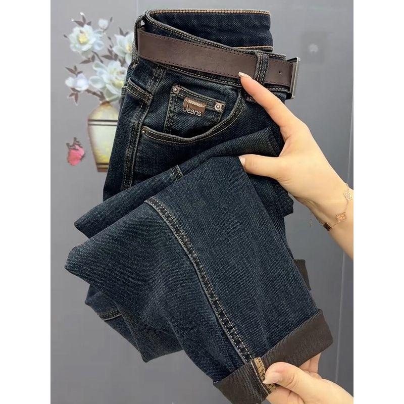 Blue-Gray Plus-Size Harem Jeans for Women, New Spring and Autumn Style, Versatile High-Waisted Loose Fit, Slimming Stretchy Carrot Dad Pants