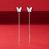 S925 Sterling Silver Butterfly Tassel Ear Wire Earrings - Korean Style, Versatile, High-Grade for Women
