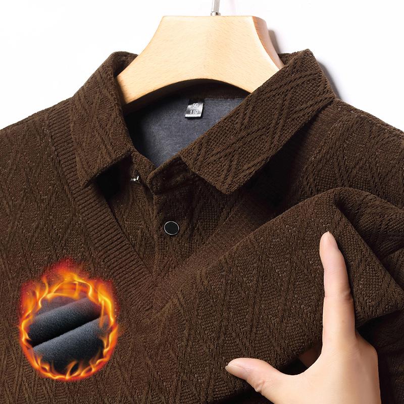 

Winter Lapel Velvet-Lined Two-Piece Long Sleeve Men s Casual Base Layer for Middle-Aged & Elderly XL кавовий