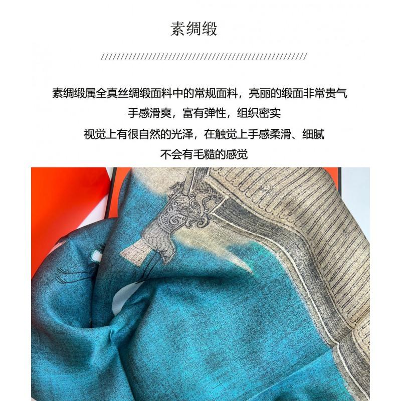 100% Mulberry Silk Scarf 90x90cm Blue Crane Print Square Shawl Women Fashion Commute