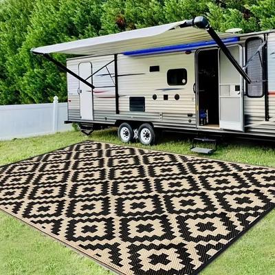 Durable Black Coffee Cross Building Blocks Outdoor Camping Mat: Moisture-Proof, Portable Courtyard RV Tarp