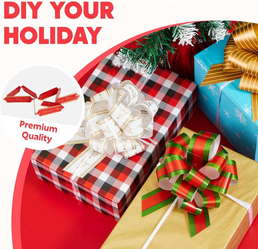 Christmas Pull Bows Ribbon Wide Gift Wrapping Tags Boxing Day Holiday Dcor JOYFY PCS 48 with 5 for Entertaining Play Safe Kid Friendly Fun