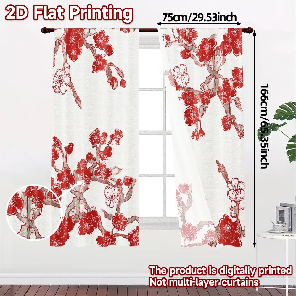 Set Of 2 Flat Printing Jit Curtains Without Rod Blooming Drapes Popular Print Fabric Art Curtain Polyester Machine Washable