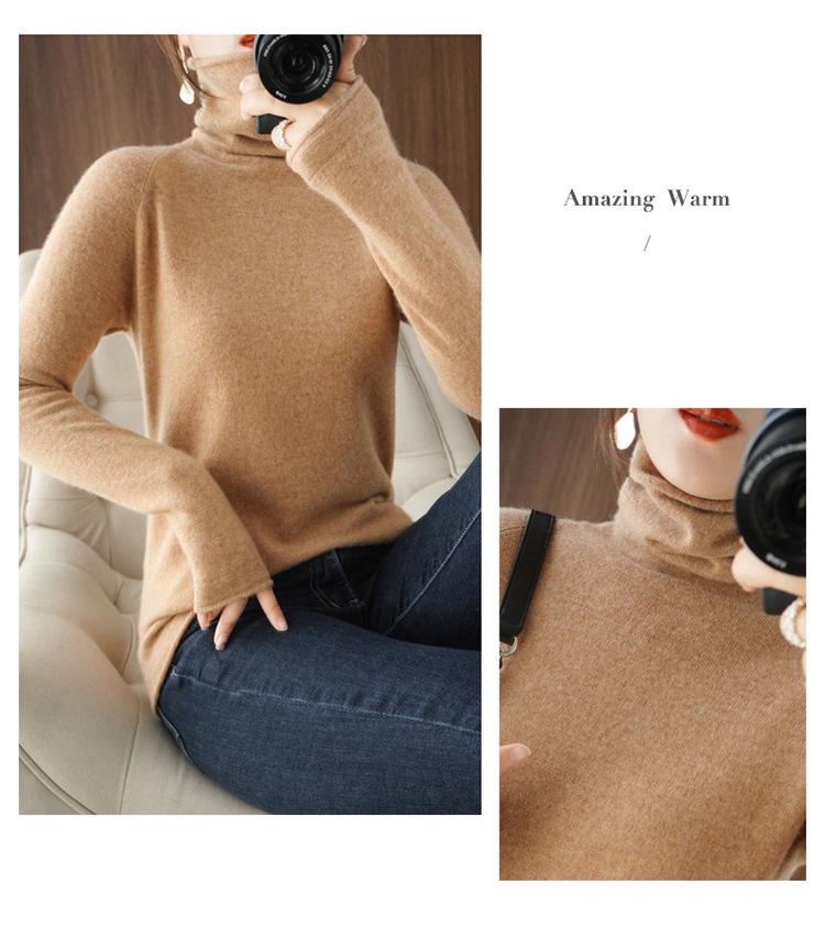 Women's High Neck Knit Sweater: Long Sleeve, Solid Color, Loose Fit, Stylish Autumn/Winter Base Layer